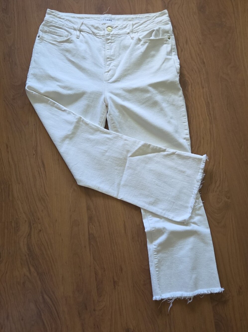 FRAME Le Crop Mini Boot Jeans Denim Stretch Raw Hem WHITE Size 31 - Picture 3 of 7